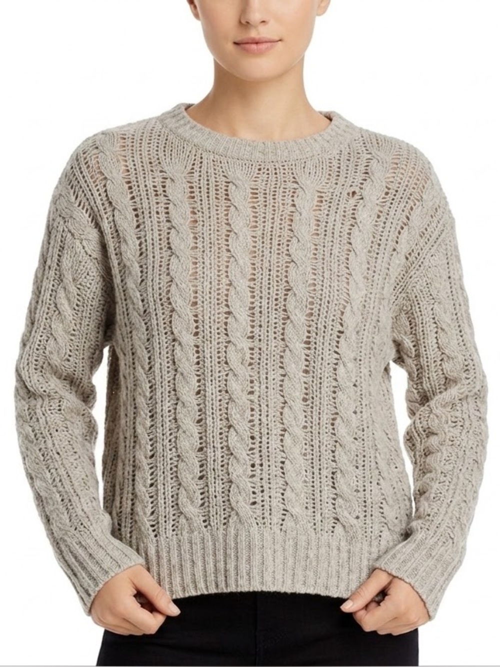 American‎ Eagle Womens XS Oatmeal Cable Knit Sweater Open Knit Cropped Pullover